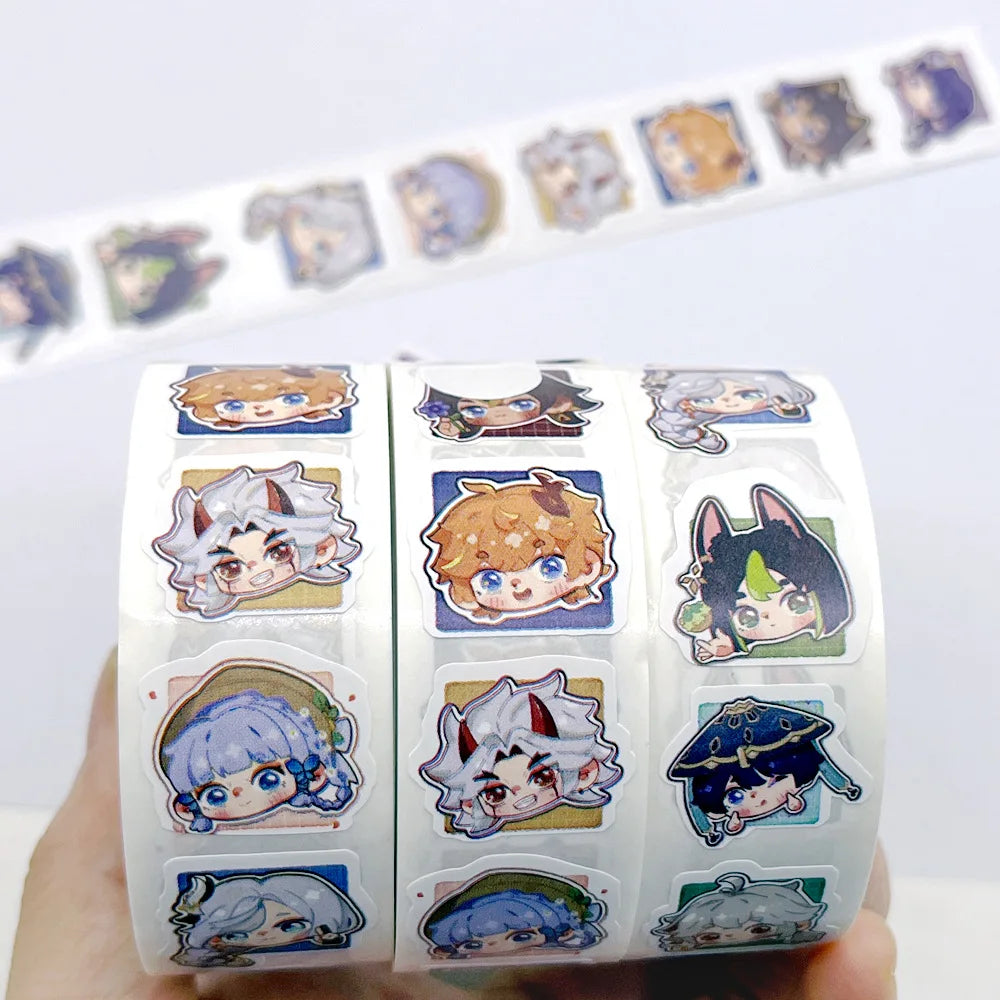 1 Roll/500pcs Genshin Impact Washi Tape DIY Decorative Masking Tape Cute Scrapbooking Adhesive School Stationery Supplies CD598