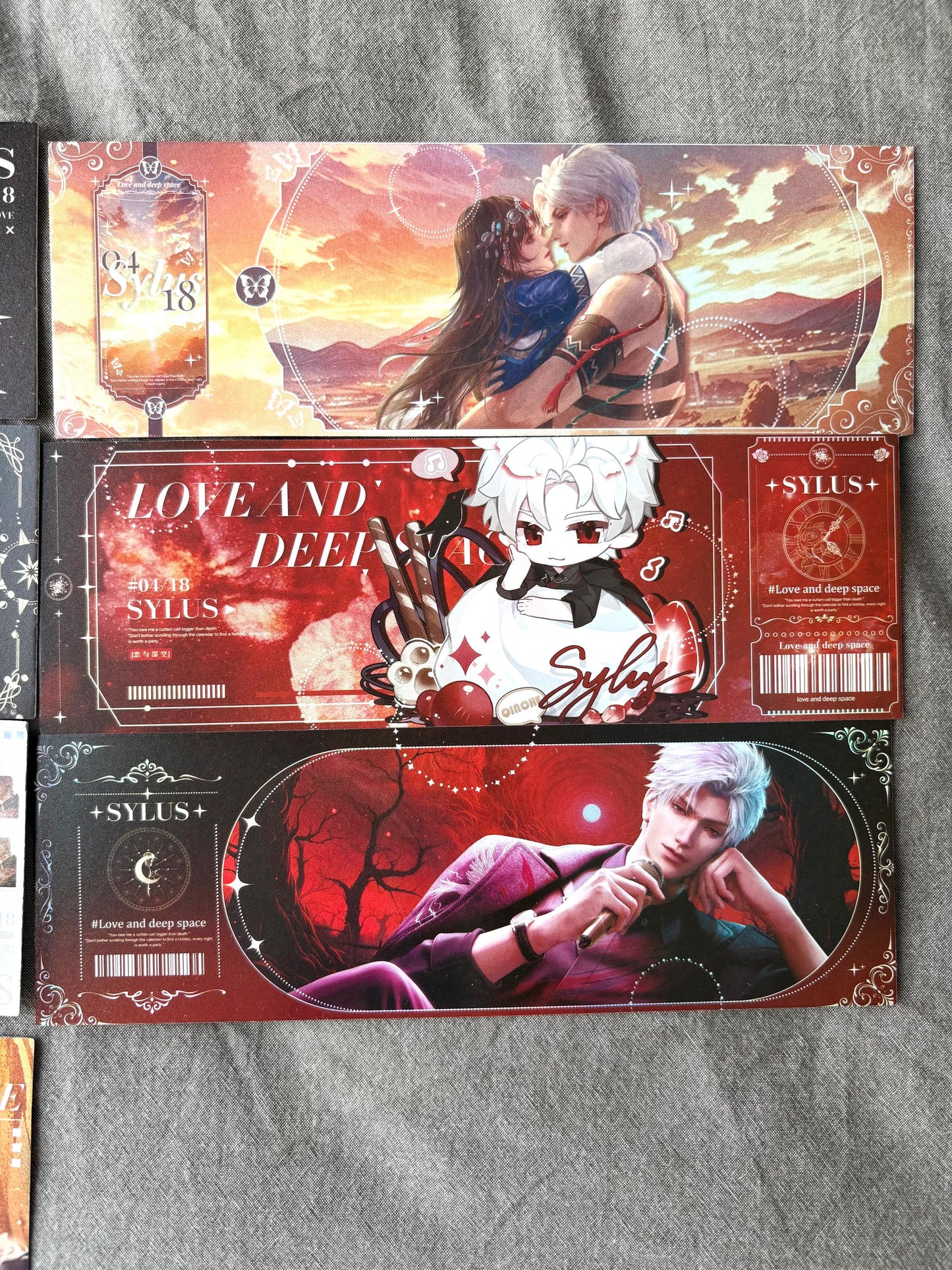 7pc Sylus laser tickets - Love and Deepspace Qinche Xavier Rafayel Zayne Otome gamer Ita bag gift C377