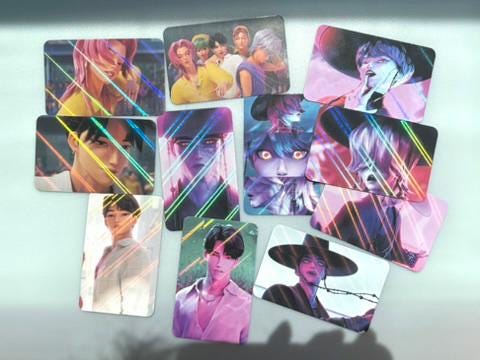 Saja Boys 30pcs/set laser cards Kpop demon hunters soda pop virtual boy group Jinu Abs Romance Mistery Baby Saja merch lomo photocards C449