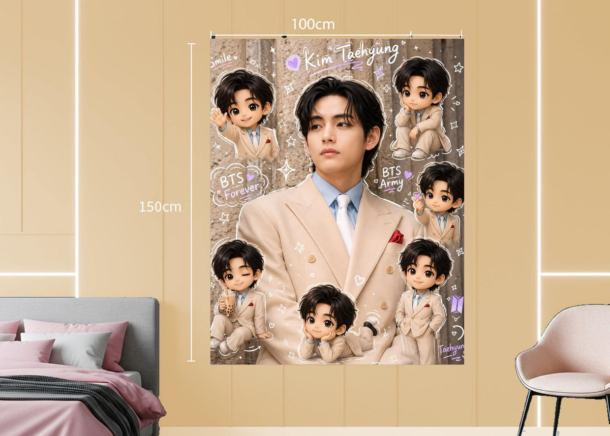 Taehyung Hanging Tapestry | Bantan Boys | Personalized Wall Art | Polyester Fabric | Ship Flag Banner