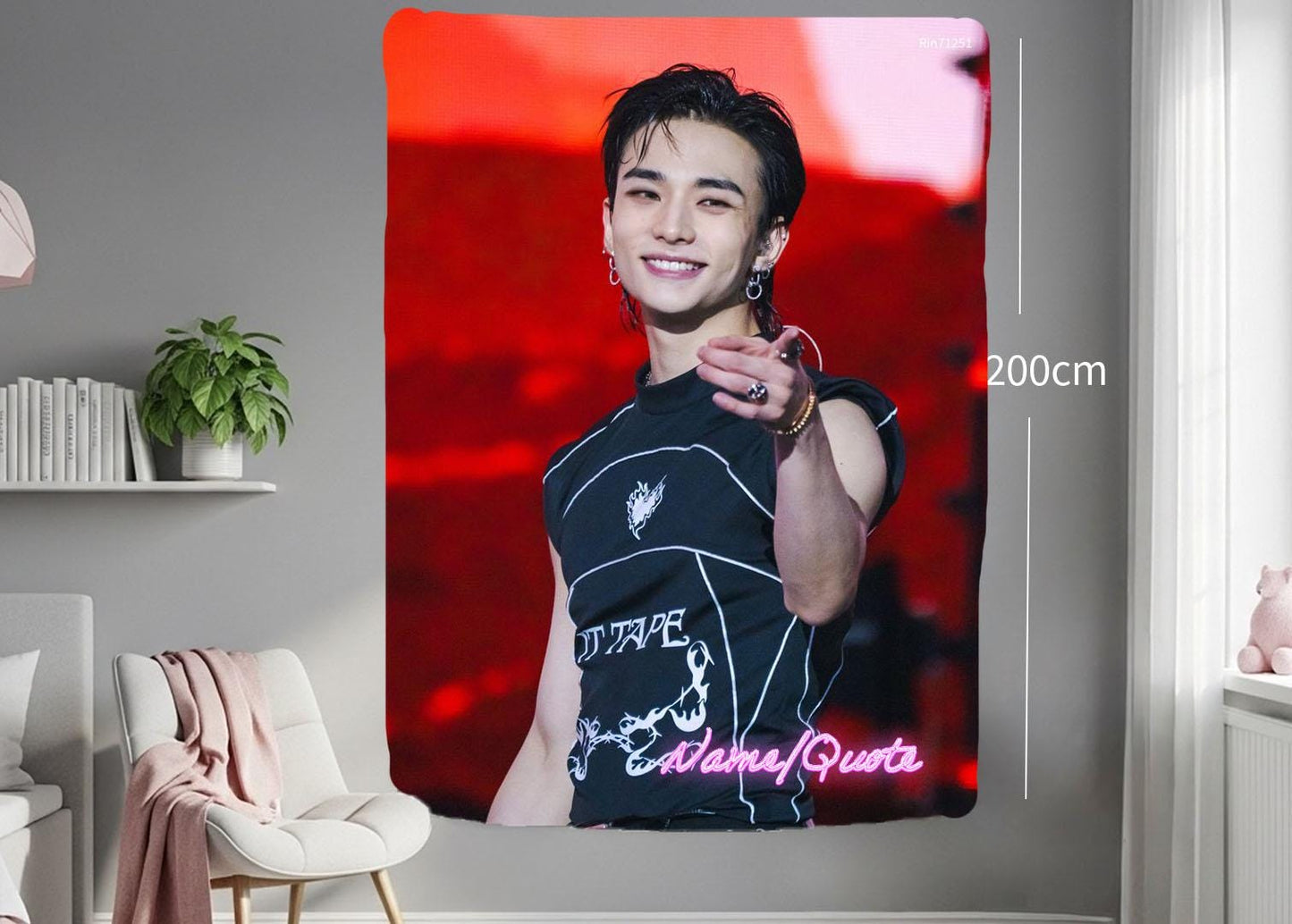 Hyunjin Hanging Tapestry | Stray Kids | Personalized Wall Art | Polyester Fabric | Ship Flag Banner