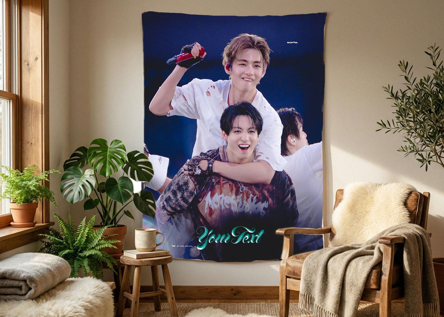 Taekook Hanging Tapestry | Bantan Boys | Personalized Wall Art | Polyester Fabric | Ship Flag Banner
