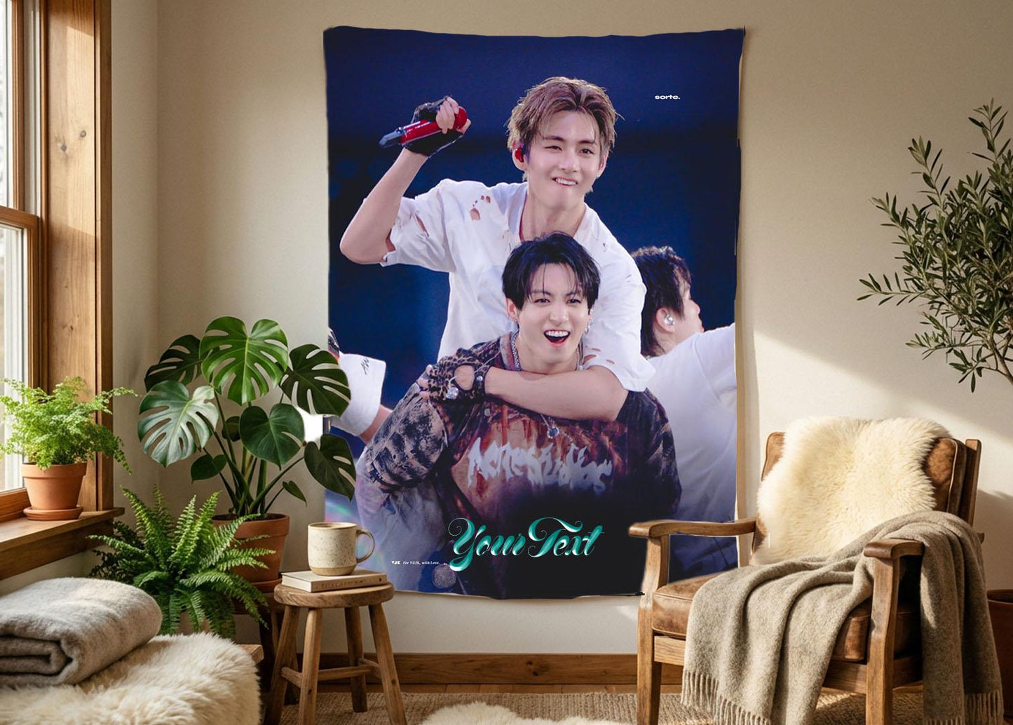 Taekook Hanging Tapestry | Bantan Boys | Personalized Wall Art | Polyester Fabric | Ship Flag Banner