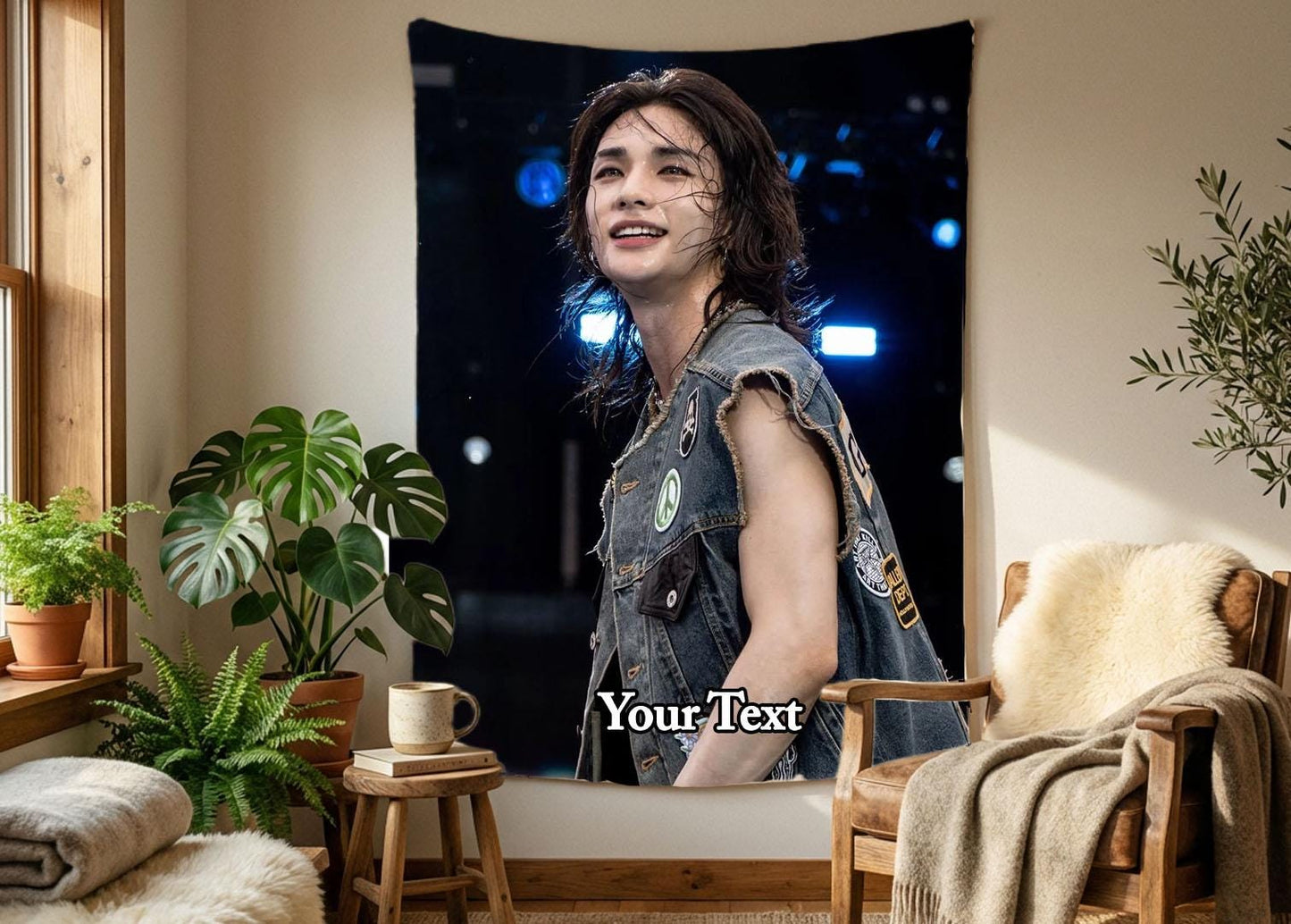 Hyunjin Hanging Tapestry | Stray Kids | Personalized Wall Art | Polyester Fabric | Ship Flag Banner