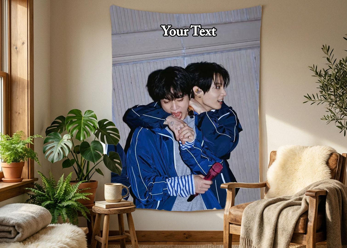 Jinkook Hanging Tapestry | Bantan Boys | Personalized Wall Art | Polyester Fabric | Ship Flag Banner
