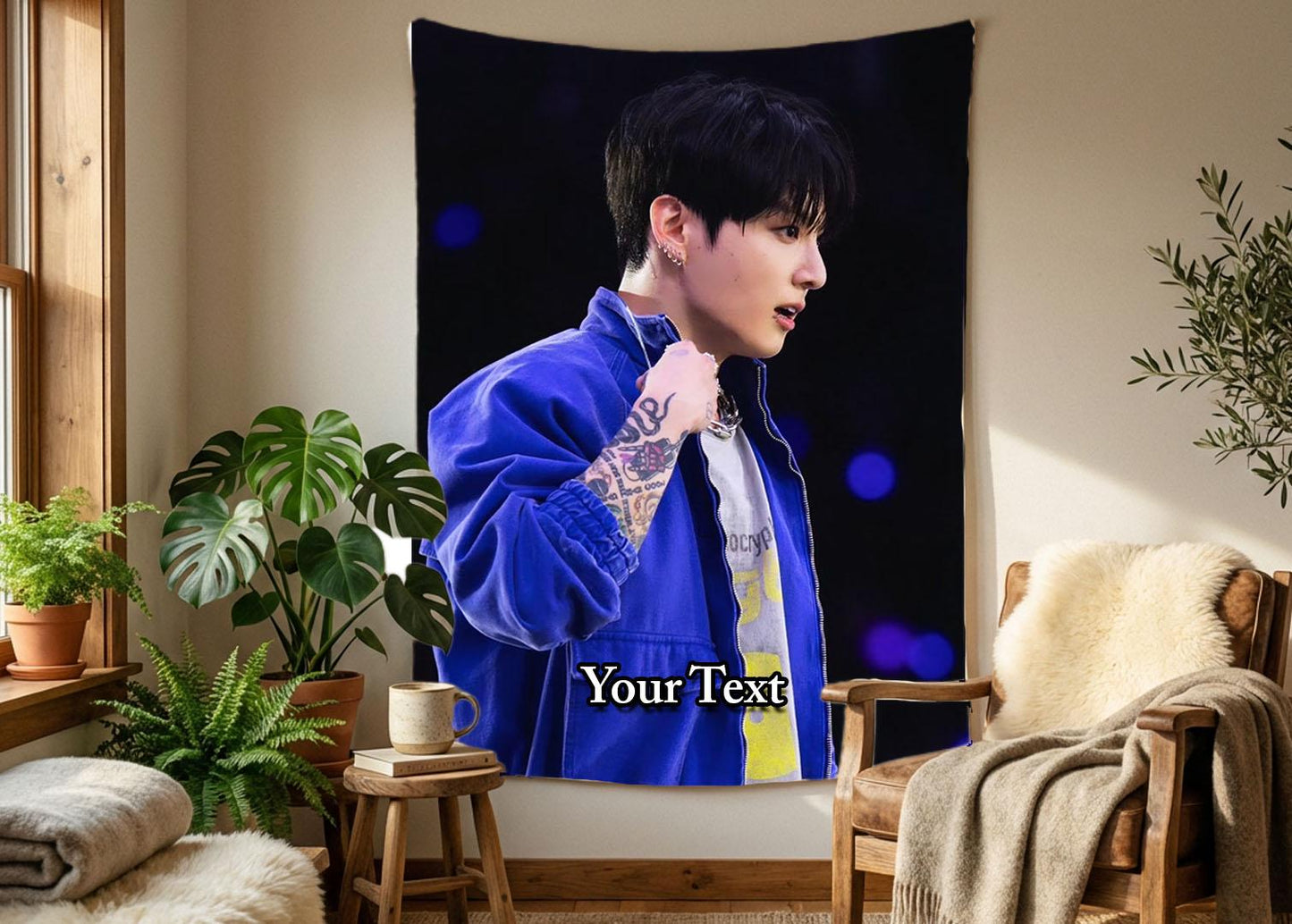 Jungkook Hanging Tapestry | Bantan Boys | Personalized Wall Art | Polyester Fabric | Ship Flag Banner