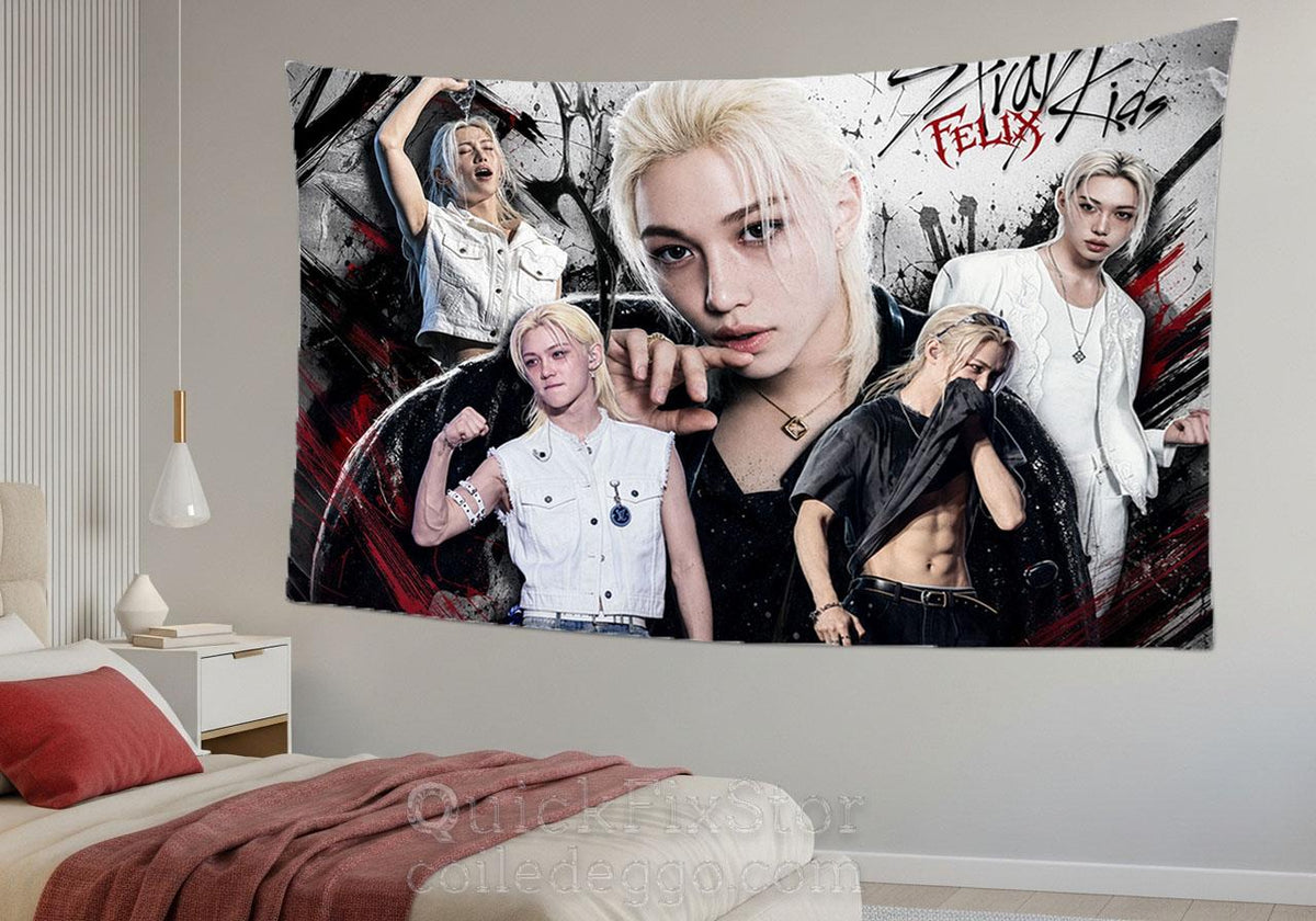 Felix Hanging Tapestry | Stray Kids | Personalized Wall Art | Polyester Fabric | Ship Flag Banner