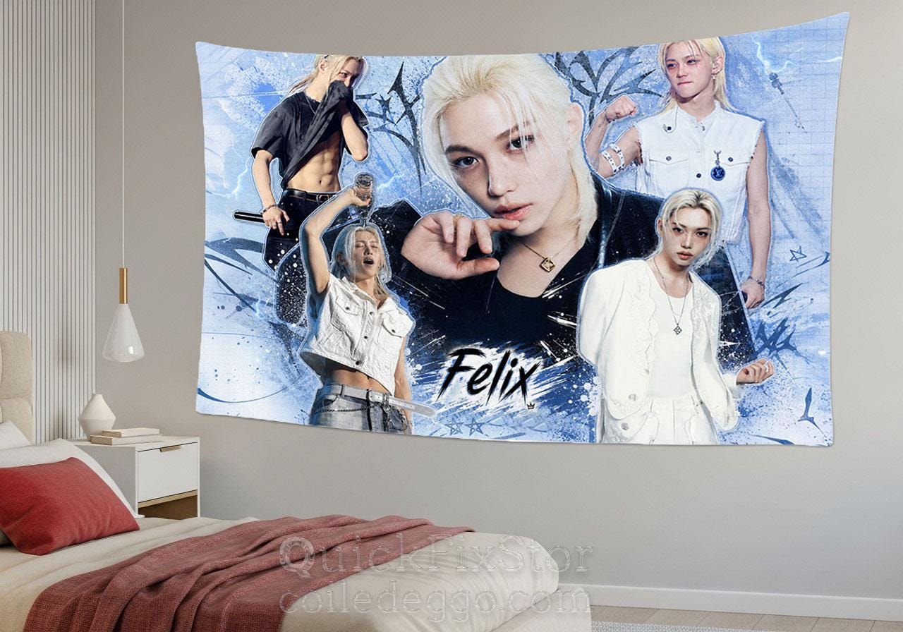 Felix Hanging Tapestry | Stray Kids | Personalized Wall Art | Polyester Fabric | Ship Flag Banner