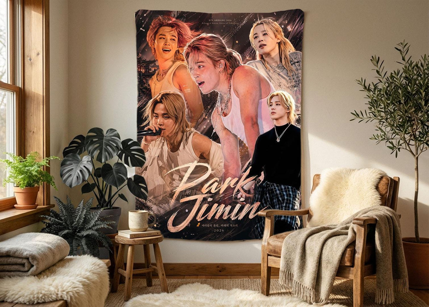 Jimin Hanging Tapestry | Bantan Boys | Personalized Wall Art | Polyester Fabric | Ship Flag Banner