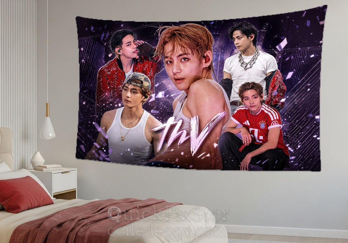 Taehyung Hanging Tapestry | Bantan Boys | Personalized Wall Art | Polyester Fabric | Ship Flag Banner