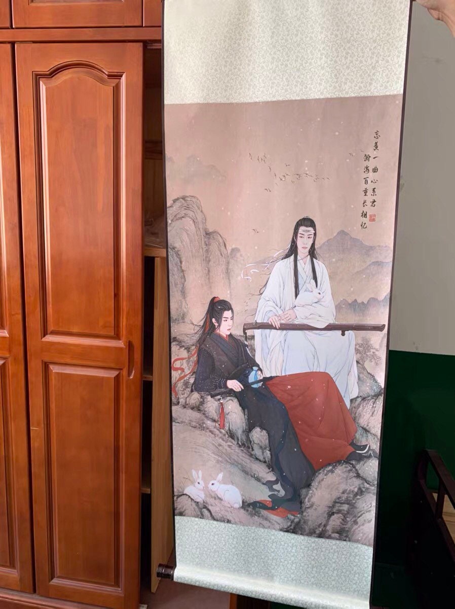 MDZS wall scroll art - anime fabric poster Tapestry print art Wei Wuxian Lan Wangji Mo Dao Zu Shi fan gift yibo xiao zhan Chen Qin 陈情令