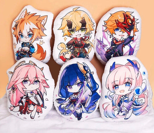 Genshin Impact Cushion Plushie Raiden Shogun Yae Miko Tartaglia Childe Thoma Kokomi Gorou Hutao Ganyu Razor Pillow C138
