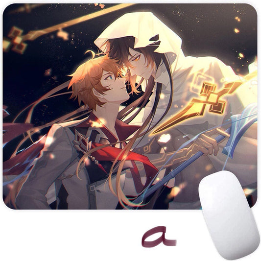 Tartaglia Zhongli desk pad- Genshin Impact PU Desk Mat mouse pad blotter laptop Gaming mouse pad locked edge keyboard pad C177