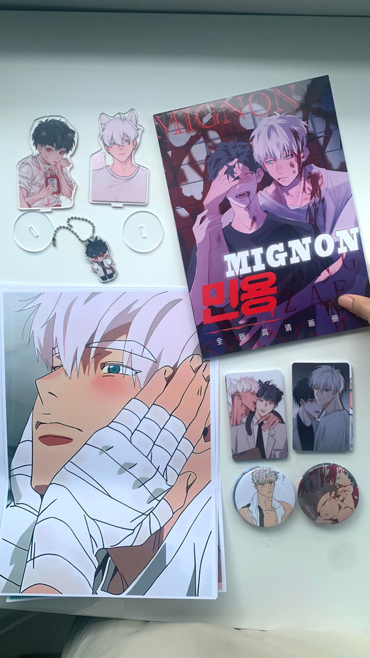 Mignon manhwa Gift Set! Photo book card acrylic stand card sticker badge keychain CD640