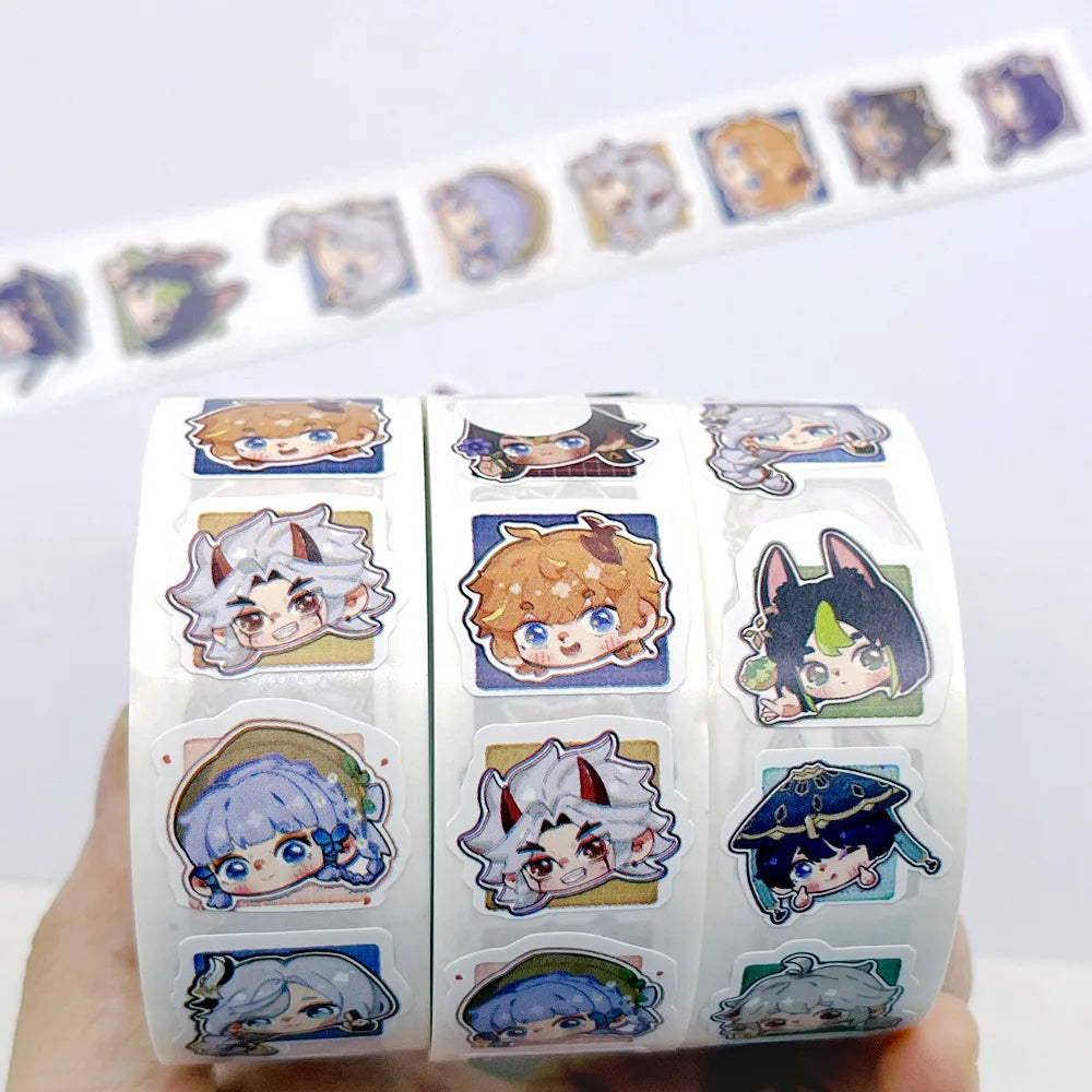 1 Roll/500pcs Genshin Impact Washi Tape DIY Decorative Masking Tape Cute Scrapbooking Adhesive School Stationery Supplies CD598