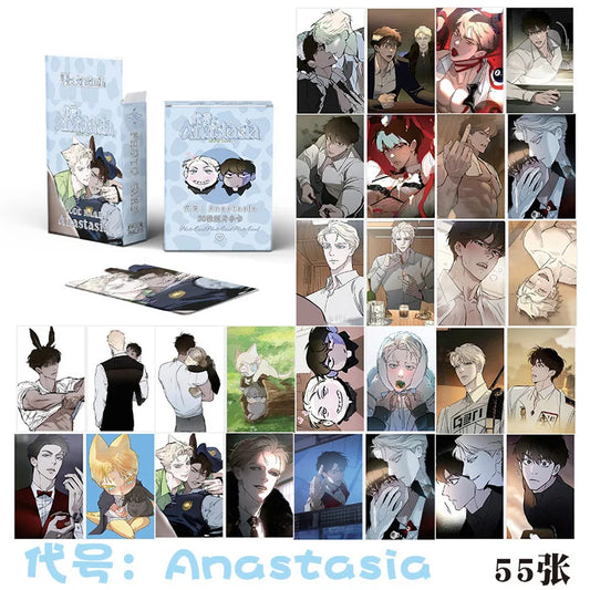 55 Pcs/Set Korean BL Manhwa Codename Anastasia Laser Lomo Card Zhenya and Taekjoo Comic Character HD Photocard Cosplay Gift