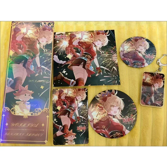 Genshin Impact Gift Bag Collection Toy Yoimiya Keychain Laser badge LOMO Card Postcard Laser Card birthday gift CD561