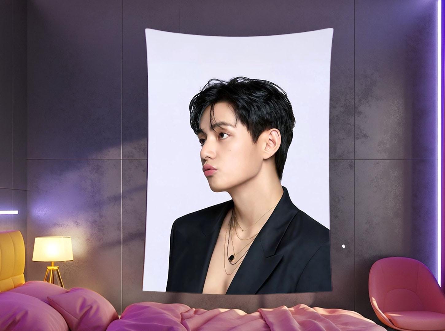 TaeHyung Hanging Tapestry | Bangtan Boys | Personalized Wall Art | Made to Order | Polyester Fabric | Ship Flag Banner