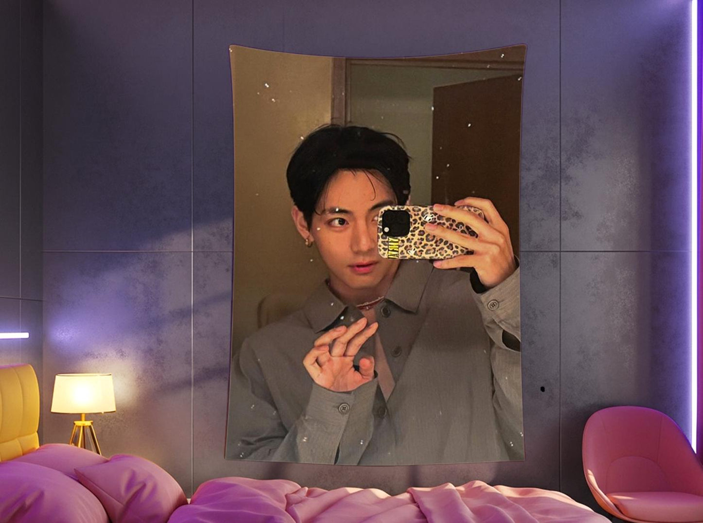 TaeHyung Hanging Tapestry | Bangtan Boys | Personalized Wall Art | Made to Order | Polyester Fabric | Ship Flag Banner