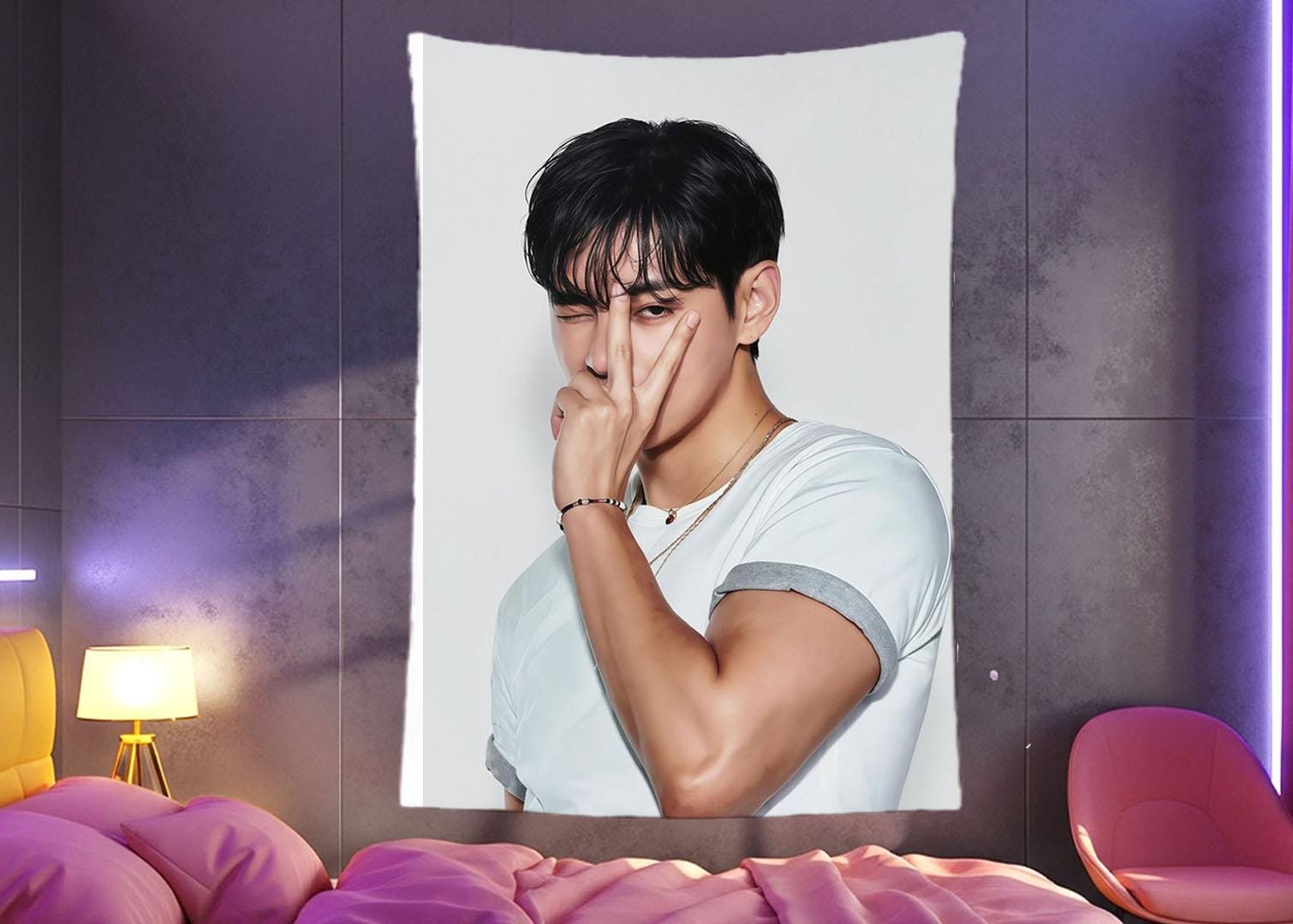 TaeHyung Hanging Tapestry | Bangtan Boys | Personalized Wall Art | Polyester Fabric | Ship Flag Banner