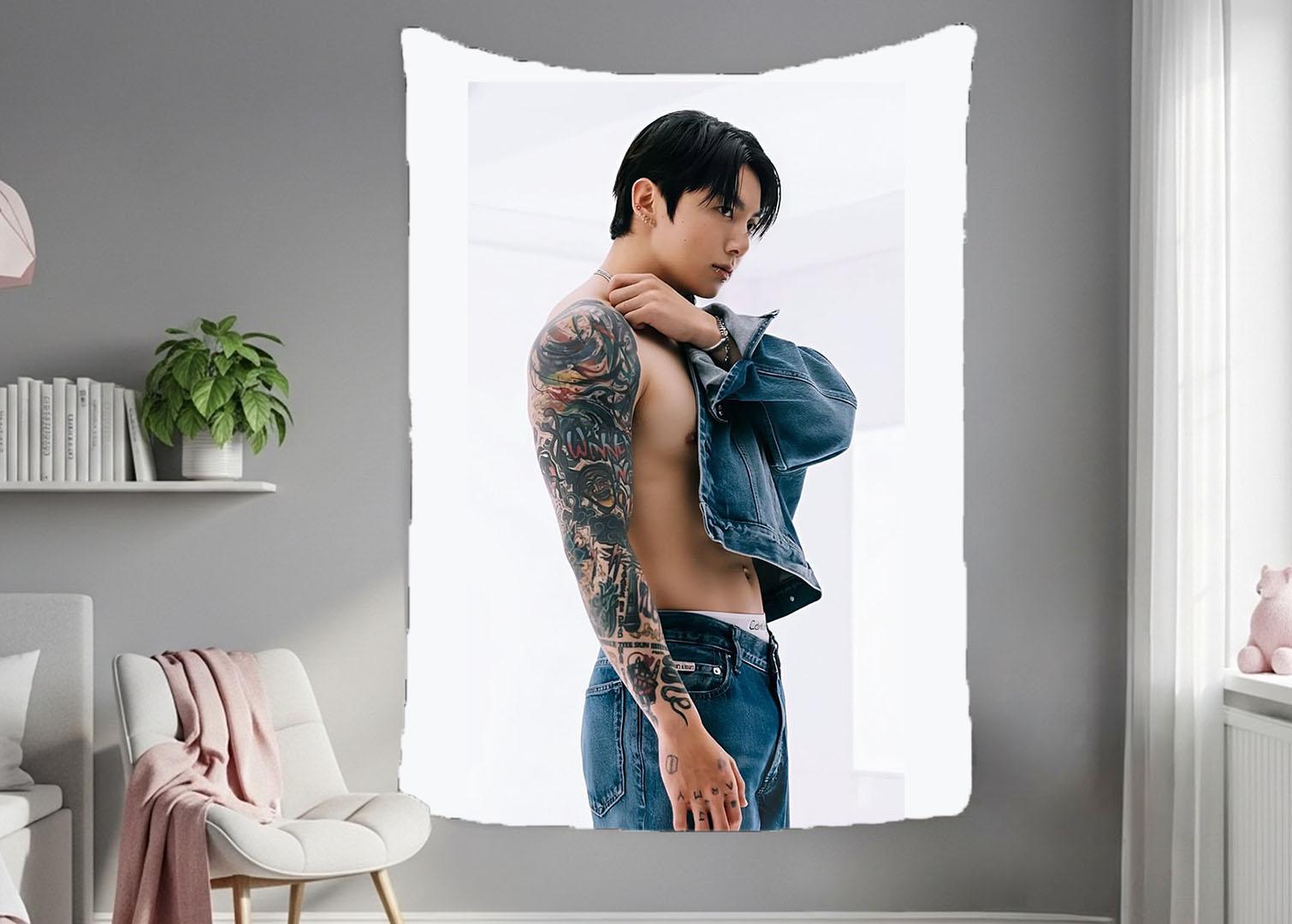 Jungkook Hanging Tapestry | Bantan Boys | Personalized Wall Art | Polyester Fabric | Ship Flag Banner