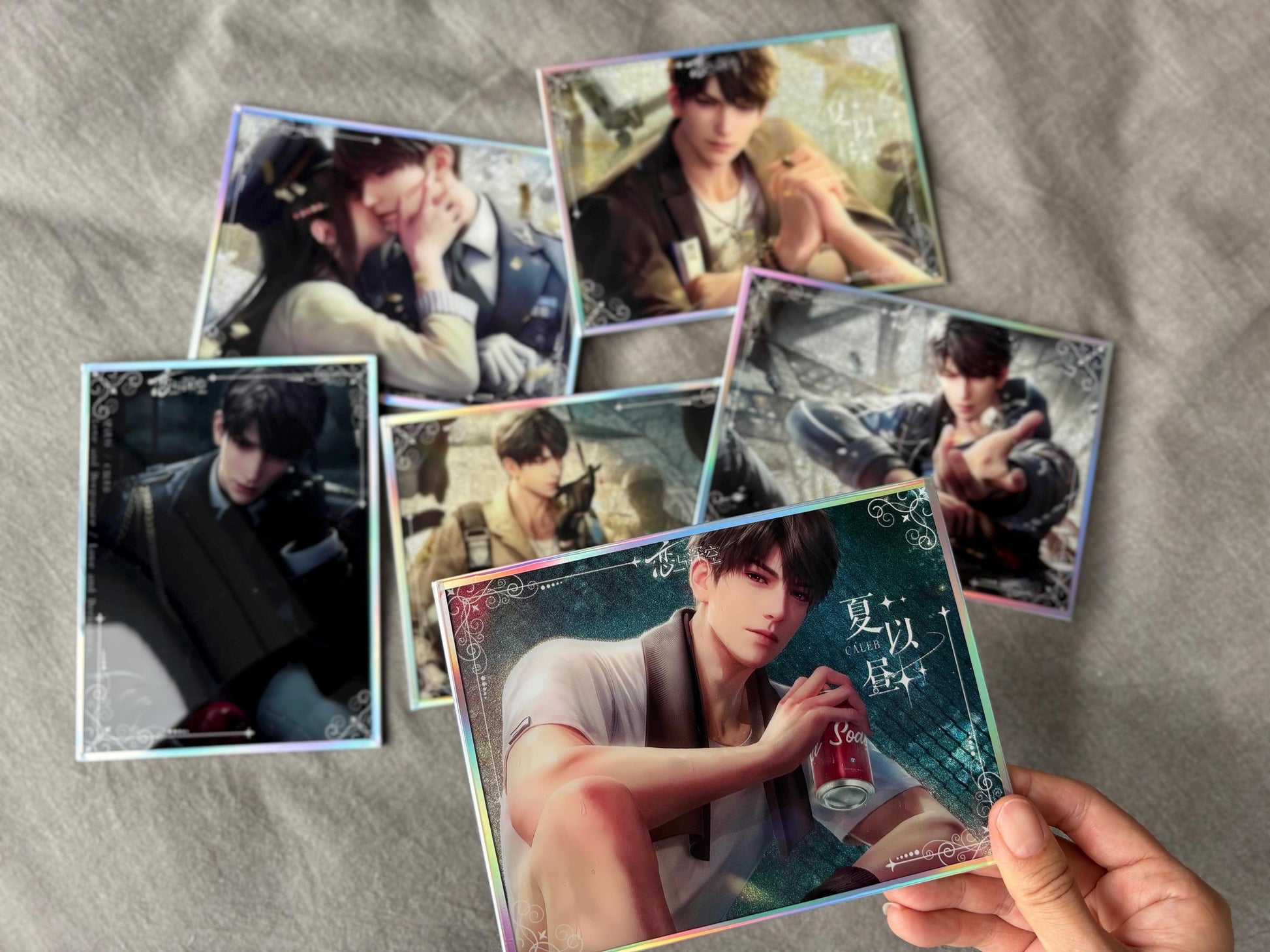 7pc Caleb Holographic Shikishi Cards – Love and Deepspace Fanmade Gifts