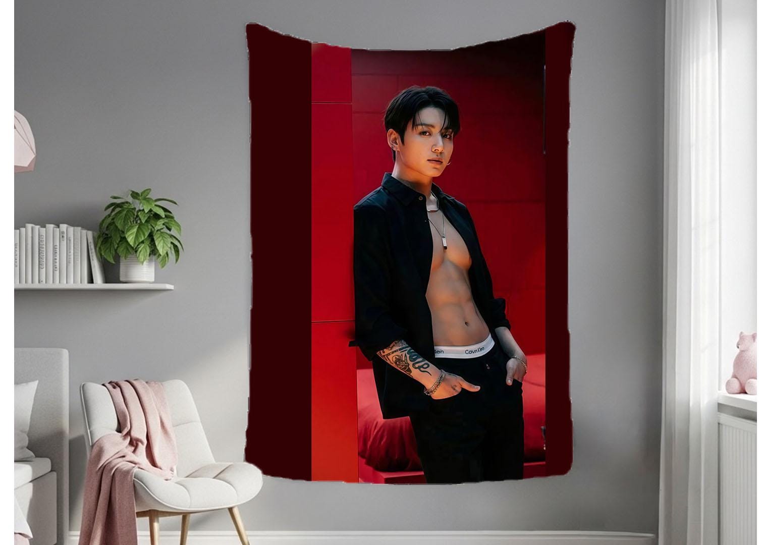 Jungkook Hanging Tapestry | Bantan Boys | Personalized Wall Art | Polyester Fabric | Ship Flag Banner