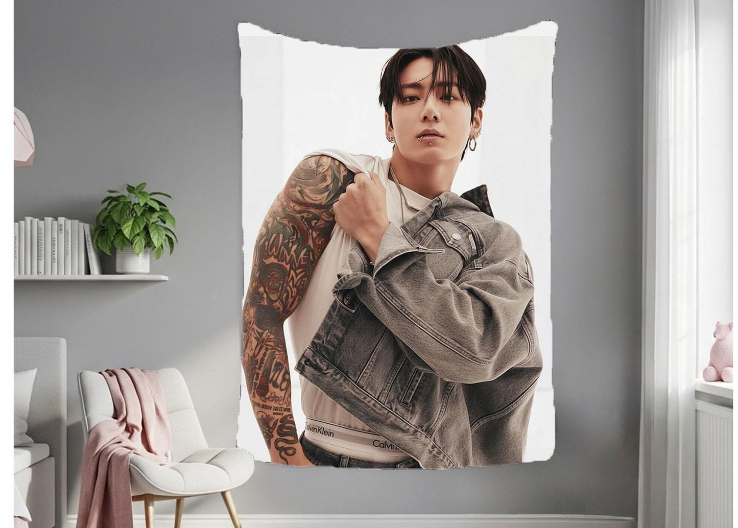 Jungkook Hanging Tapestry | Bantan Boys | Personalized Wall Art | Polyester Fabric | Ship Flag Banner