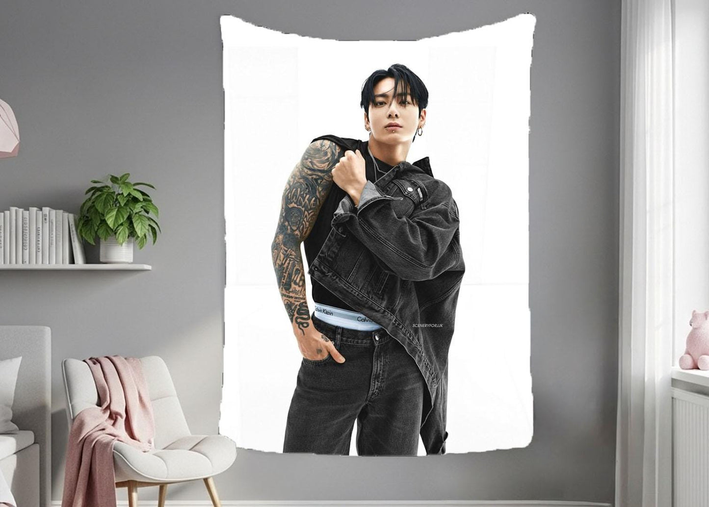 Jungkook Hanging Tapestry | Bantan Boys | Personalized Wall Art | Polyester Fabric | Ship Flag Banner