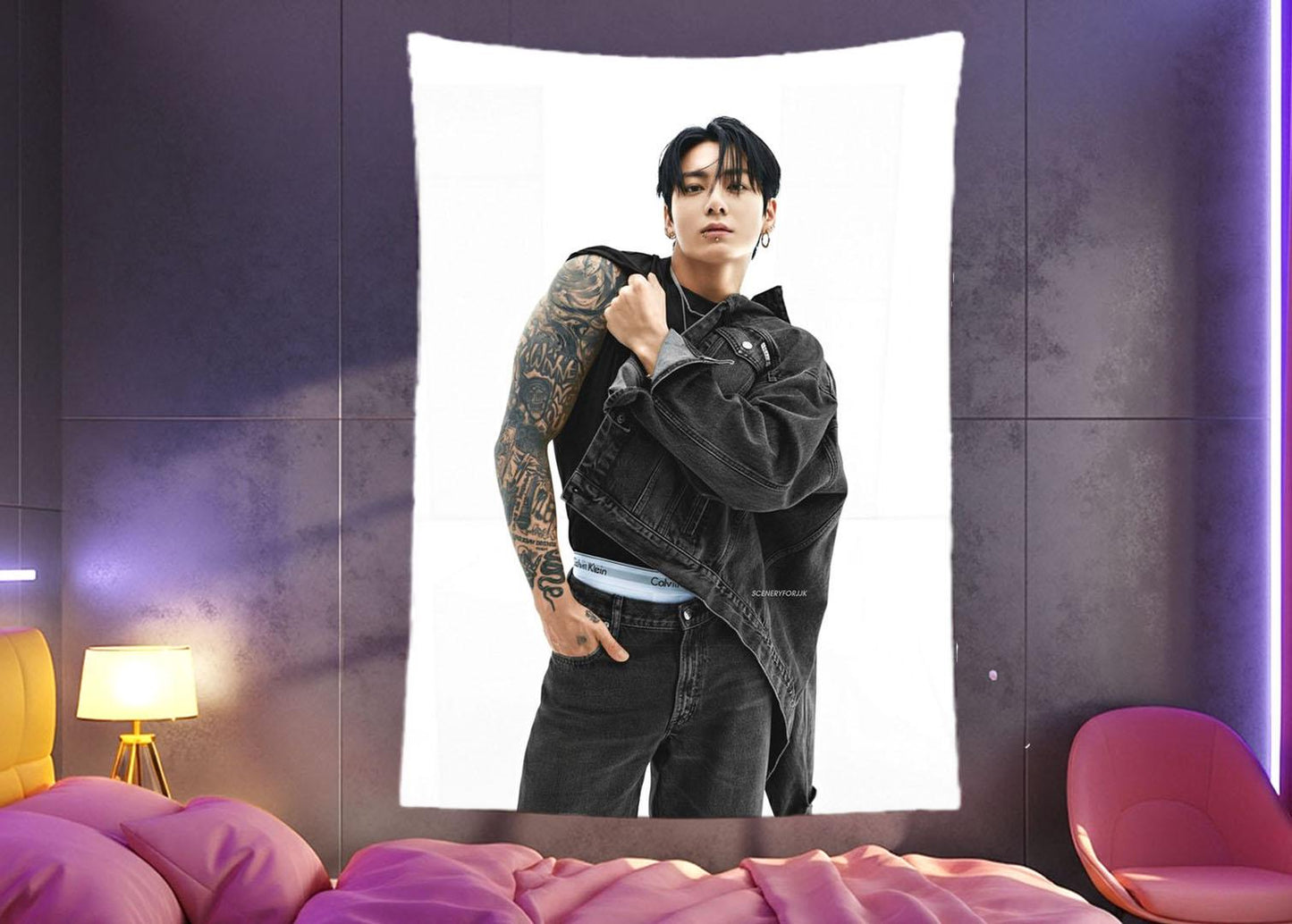 Jungkook Hanging Tapestry | Bantan Boys | Personalized Wall Art | Polyester Fabric | Ship Flag Banner