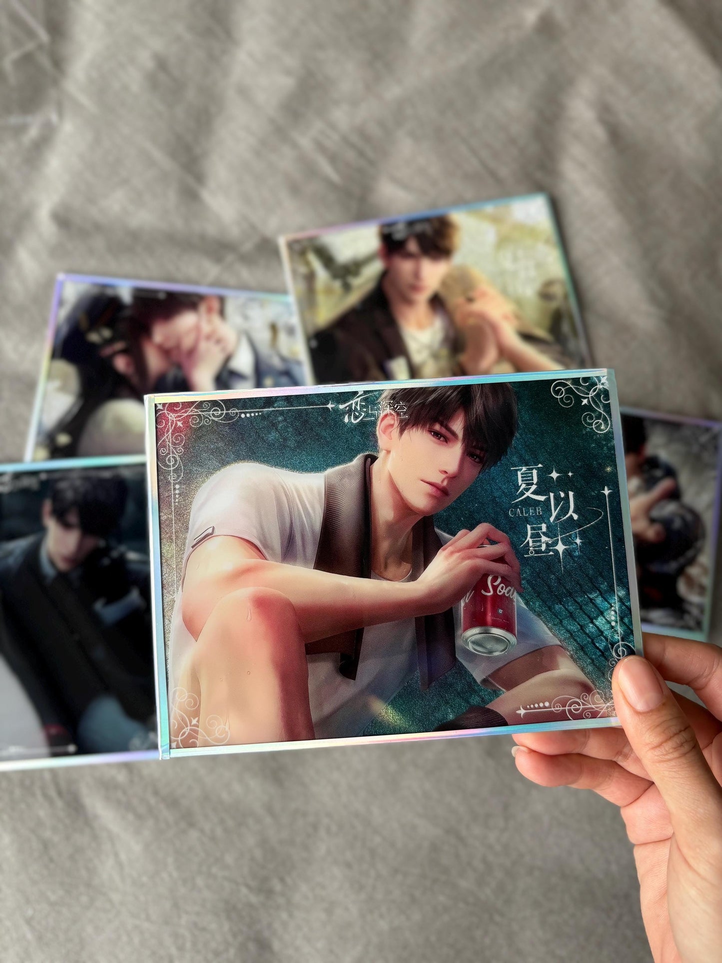 7pc Caleb Holographic Shikishi Cards – Love and Deepspace Fanmade Gifts