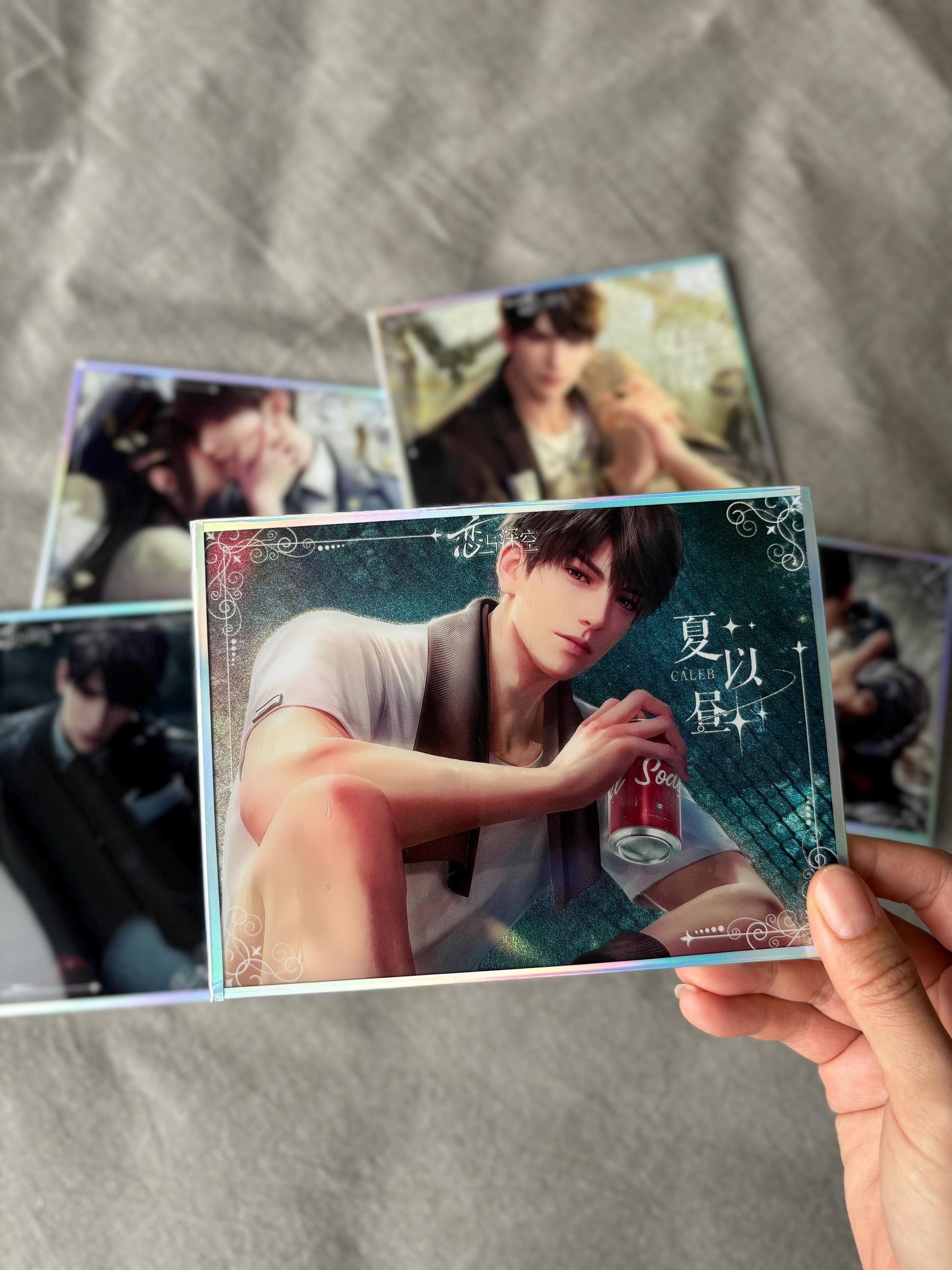 7pc Caleb Holographic Shikishi Cards – Love and Deepspace Fanmade Gifts