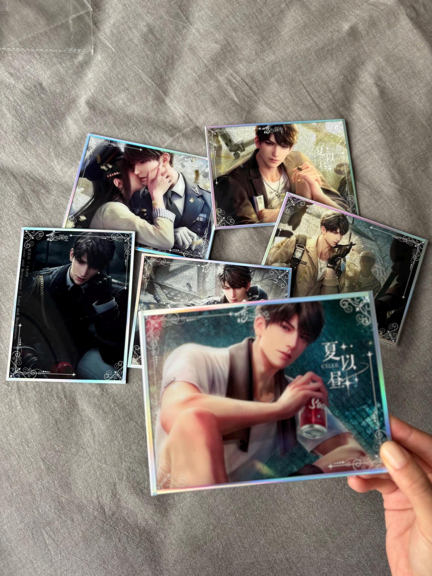 7pc Caleb Holographic Shikishi Cards – Love and Deepspace Fanmade Gifts