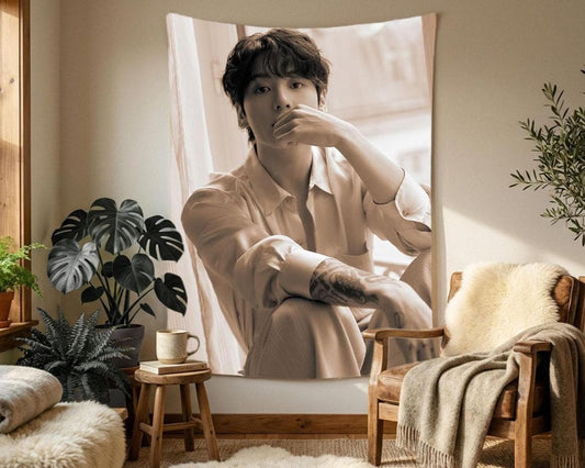 Jungkook Hanging Tapestry | Bantan Boys | Personalized Wall Art | Polyester Fabric | Ship Flag Banner