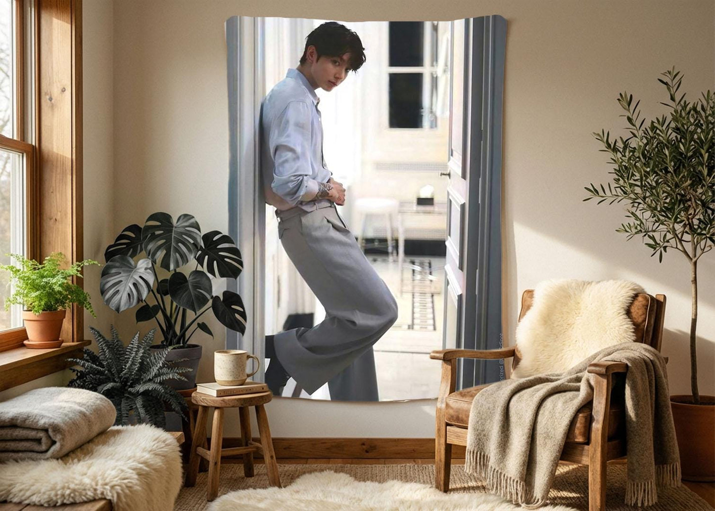 Jungkook Hanging Tapestry | Bantan Boys | Personalized Wall Art | Polyester Fabric | Ship Flag Banner