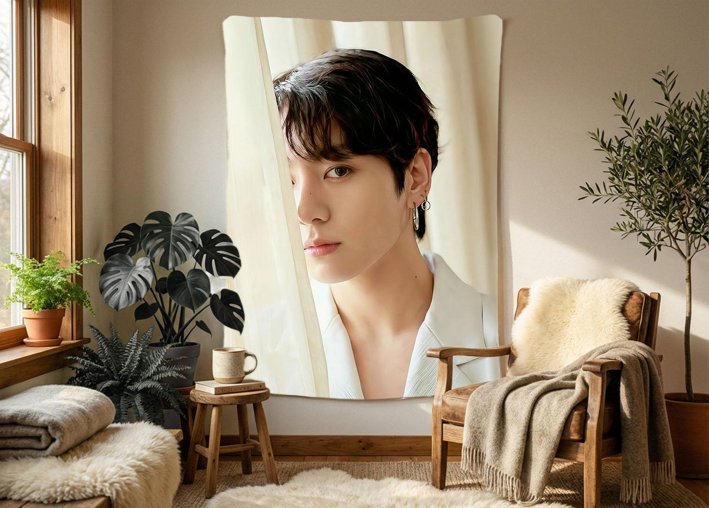 Jungkook Hanging Tapestry | Bantan Boys | Personalized Wall Art | Polyester Fabric | Ship Flag Banner