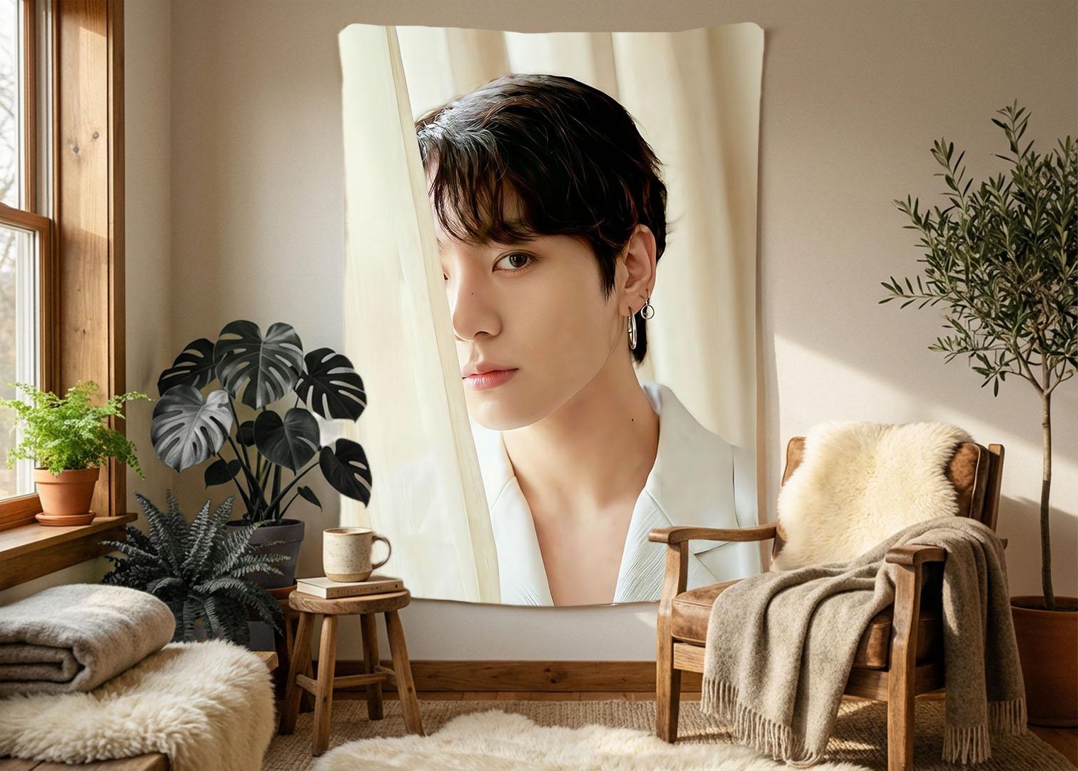 Jungkook Hanging Tapestry | Bantan Boys | Personalized Wall Art | Polyester Fabric | Ship Flag Banner