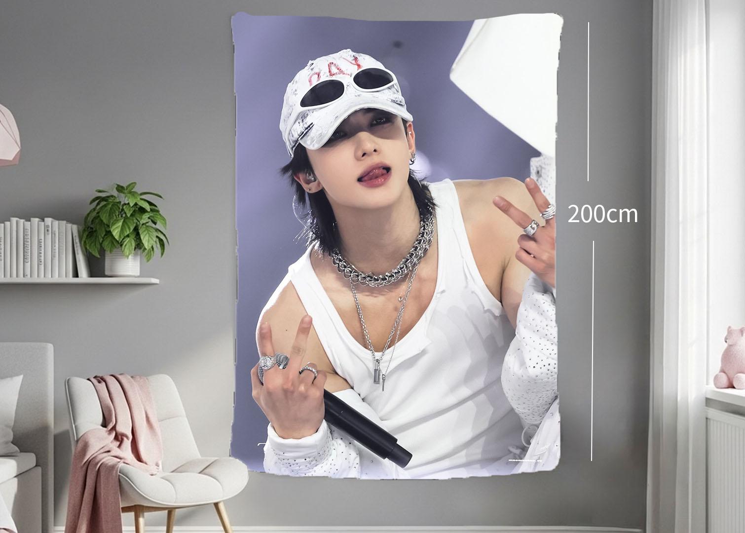 Hyunjin Hanging Tapestry | Stray Kids | Personalized Wall Art | Polyester Fabric | Ship Flag Banner