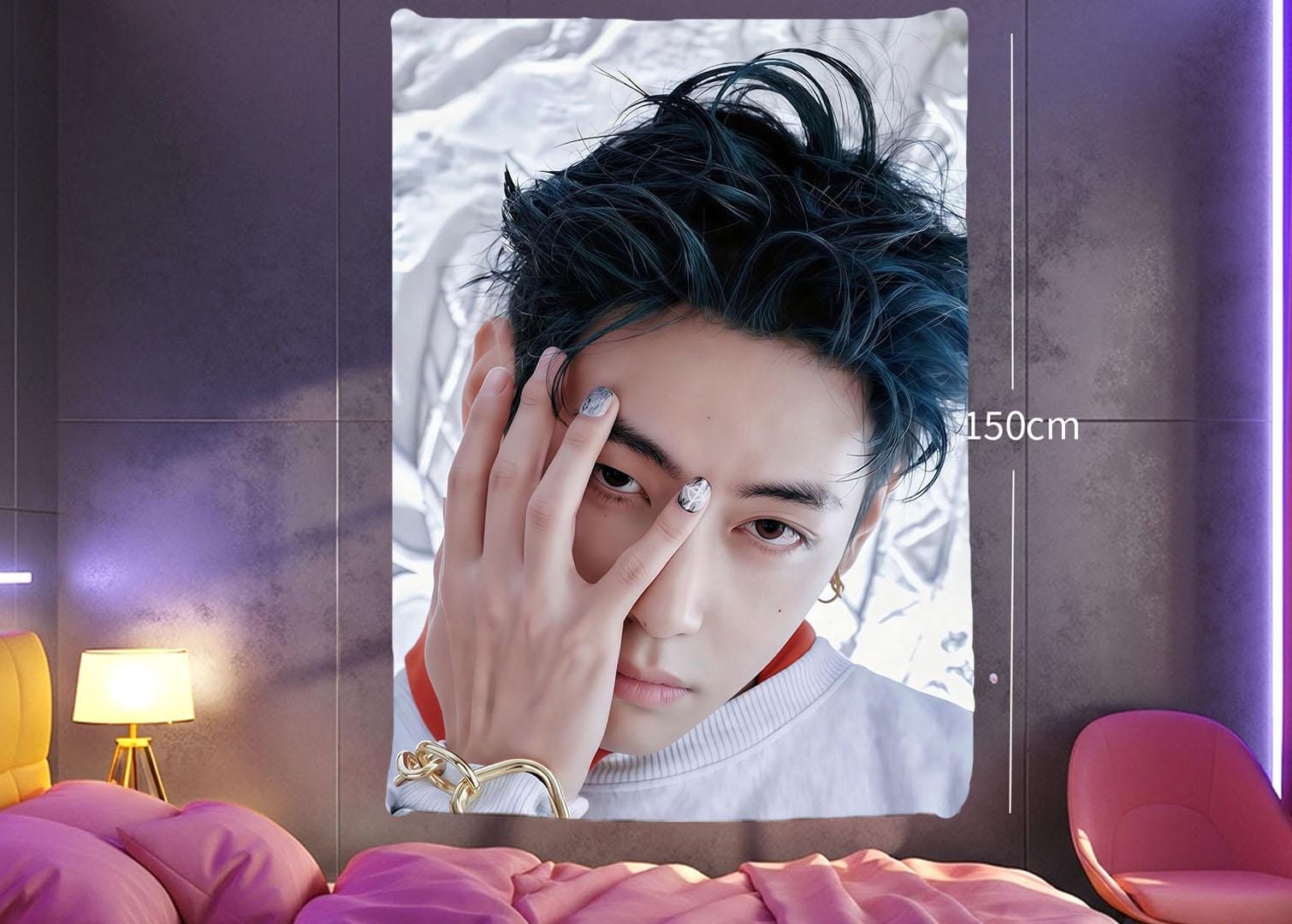 TaeHyung Hanging Tapestry | Bangtan Boys | Personalized Wall Art | Polyester Fabric | Ship Flag Banner