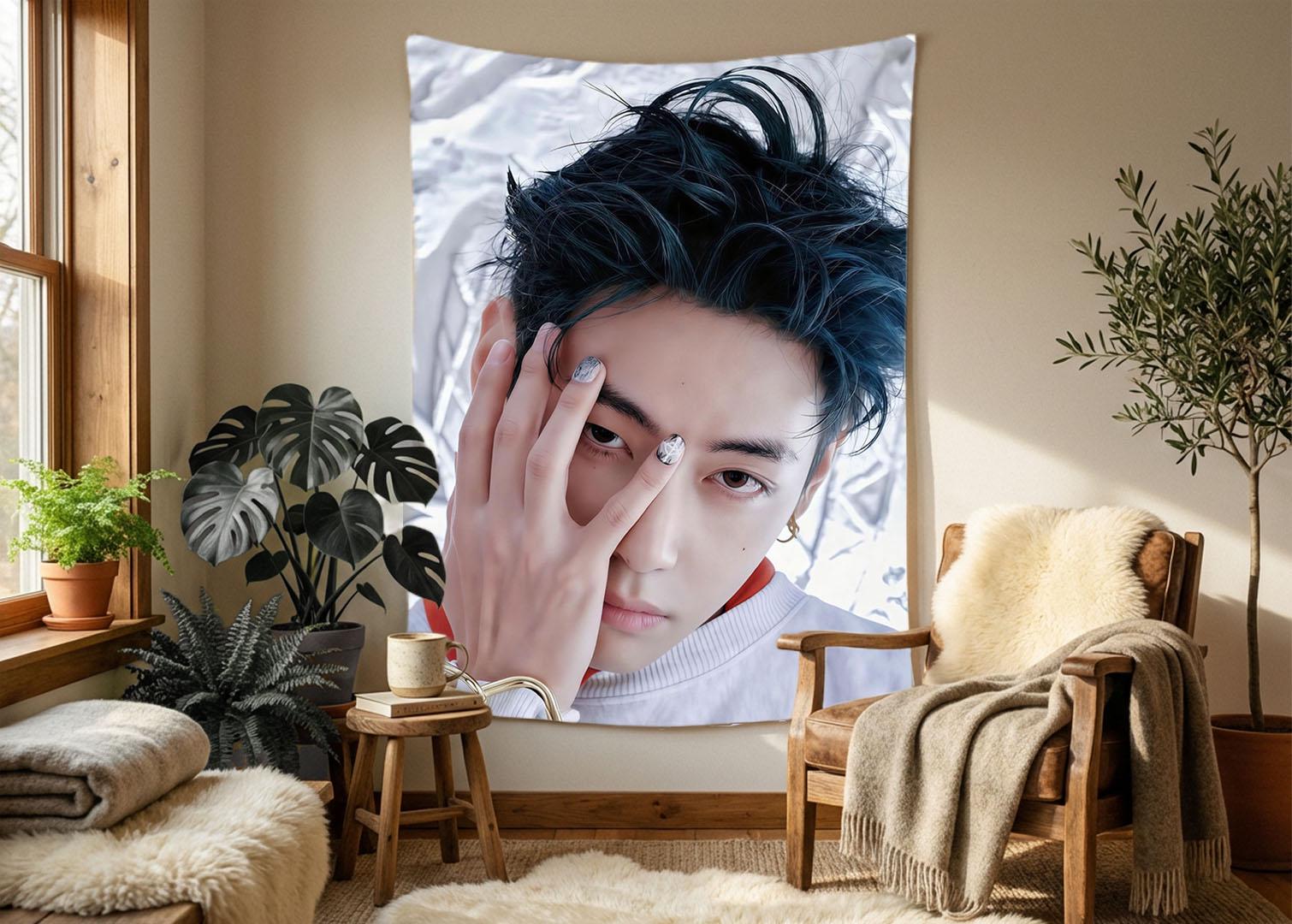 TaeHyung Hanging Tapestry | Bangtan Boys | Personalized Wall Art | Polyester Fabric | Ship Flag Banner