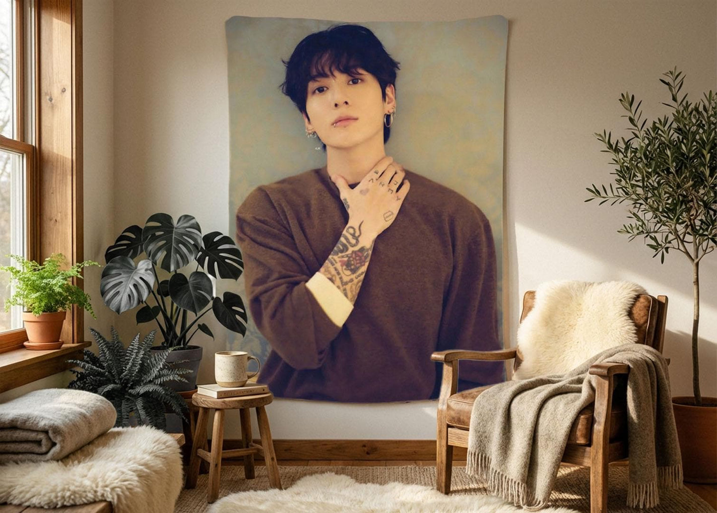 Jungkook Hanging Tapestry | Bantan Boys | Personalized Wall Art | Polyester Fabric | Ship Flag Banner