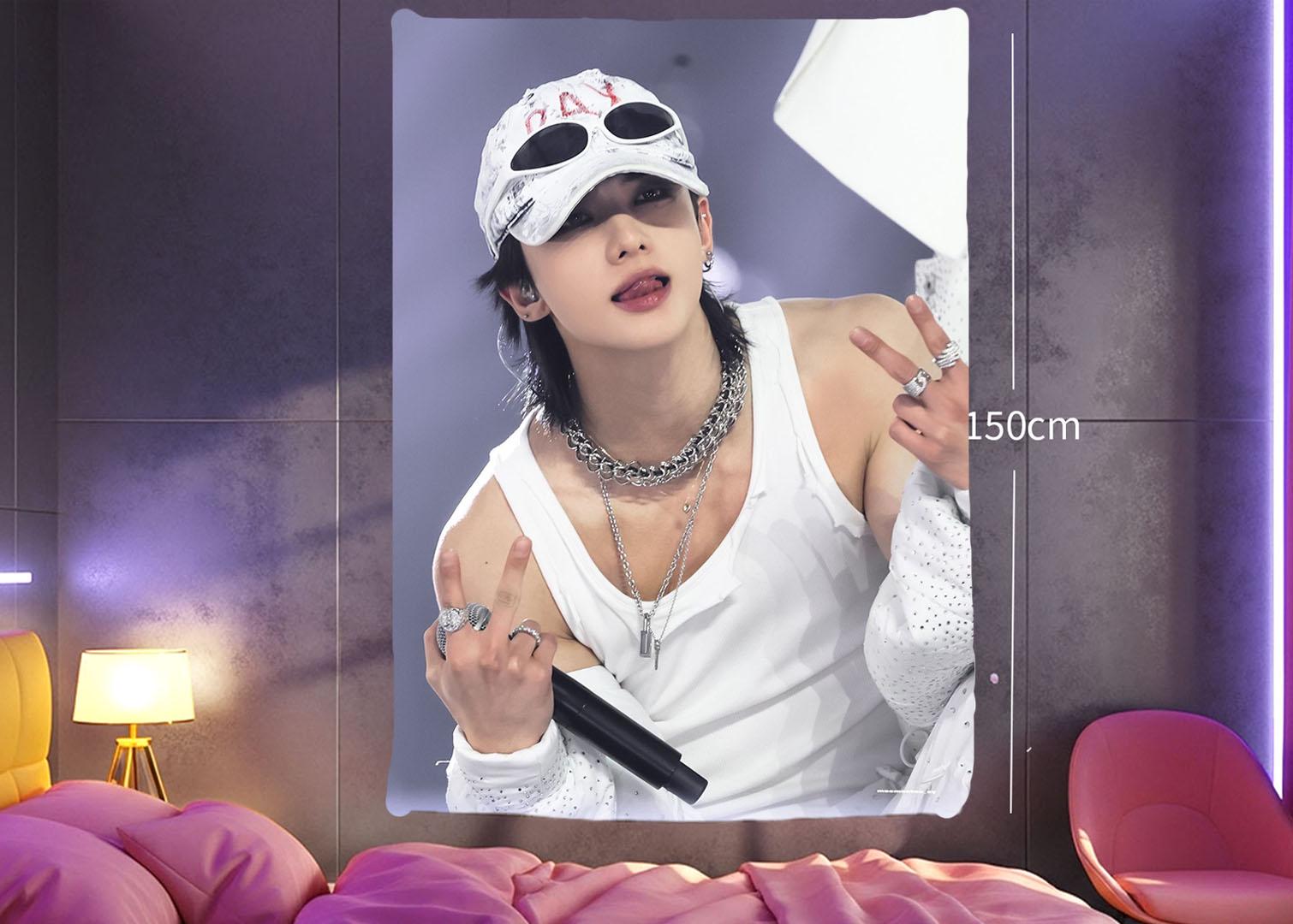 Hyunjin Hanging Tapestry | Stray Kids | Personalized Wall Art | Polyester Fabric | Ship Flag Banner