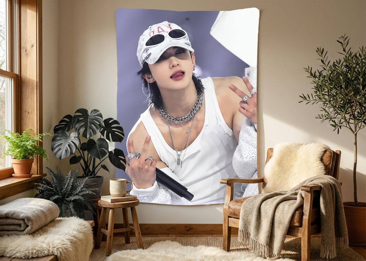 Hyunjin Hanging Tapestry | Stray Kids | Personalized Wall Art | Polyester Fabric | Ship Flag Banner