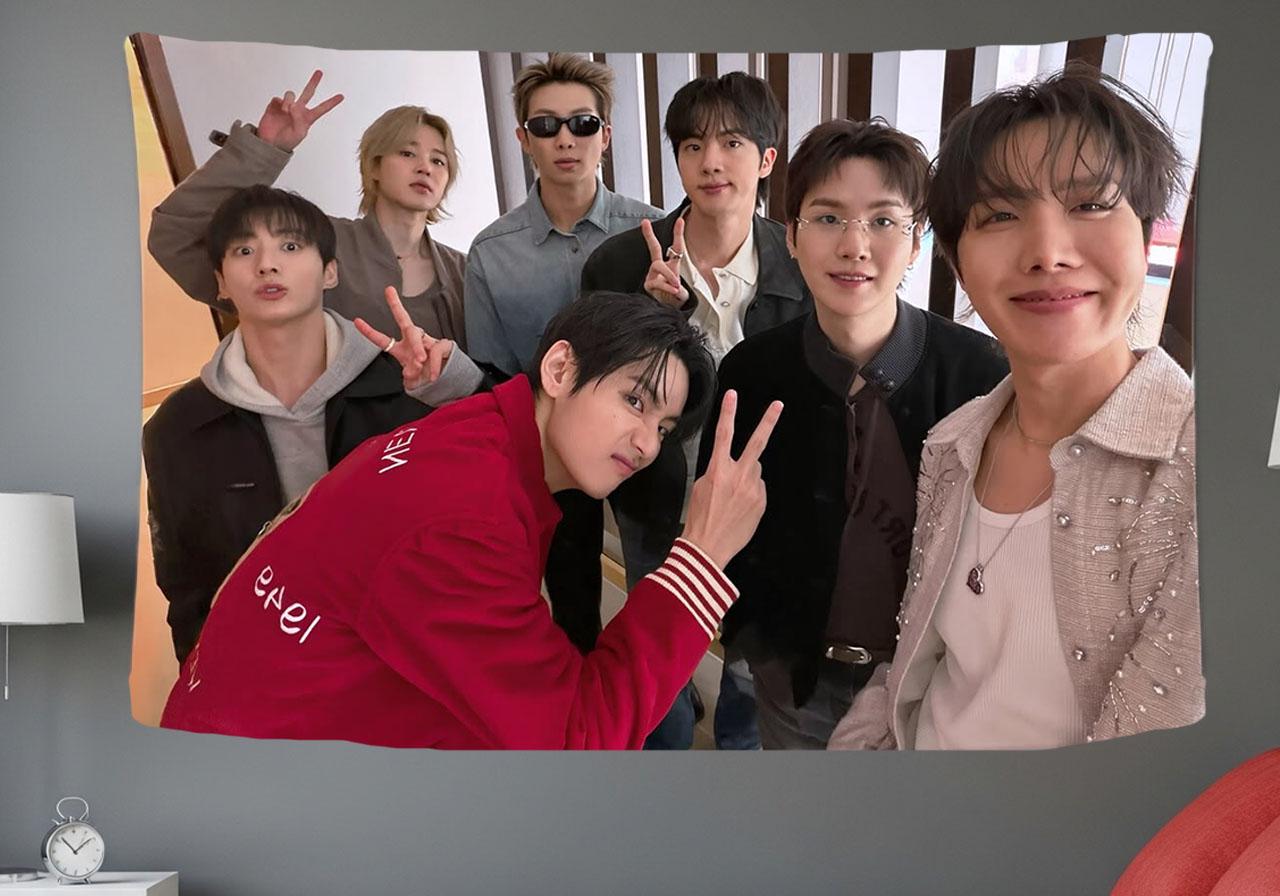 Bangtan Hanging Tapestry | Bantan Boys | Personalized Wall Art | Polyester Fabric | Ship Flag Banner