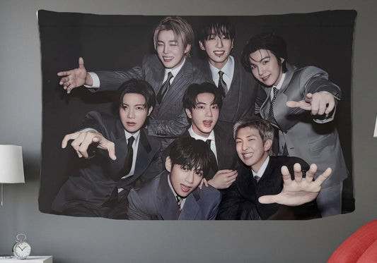Bangtan Hanging Tapestry | Bantan Boys | Personalized Wall Art | Polyester Fabric | Ship Flag Banner