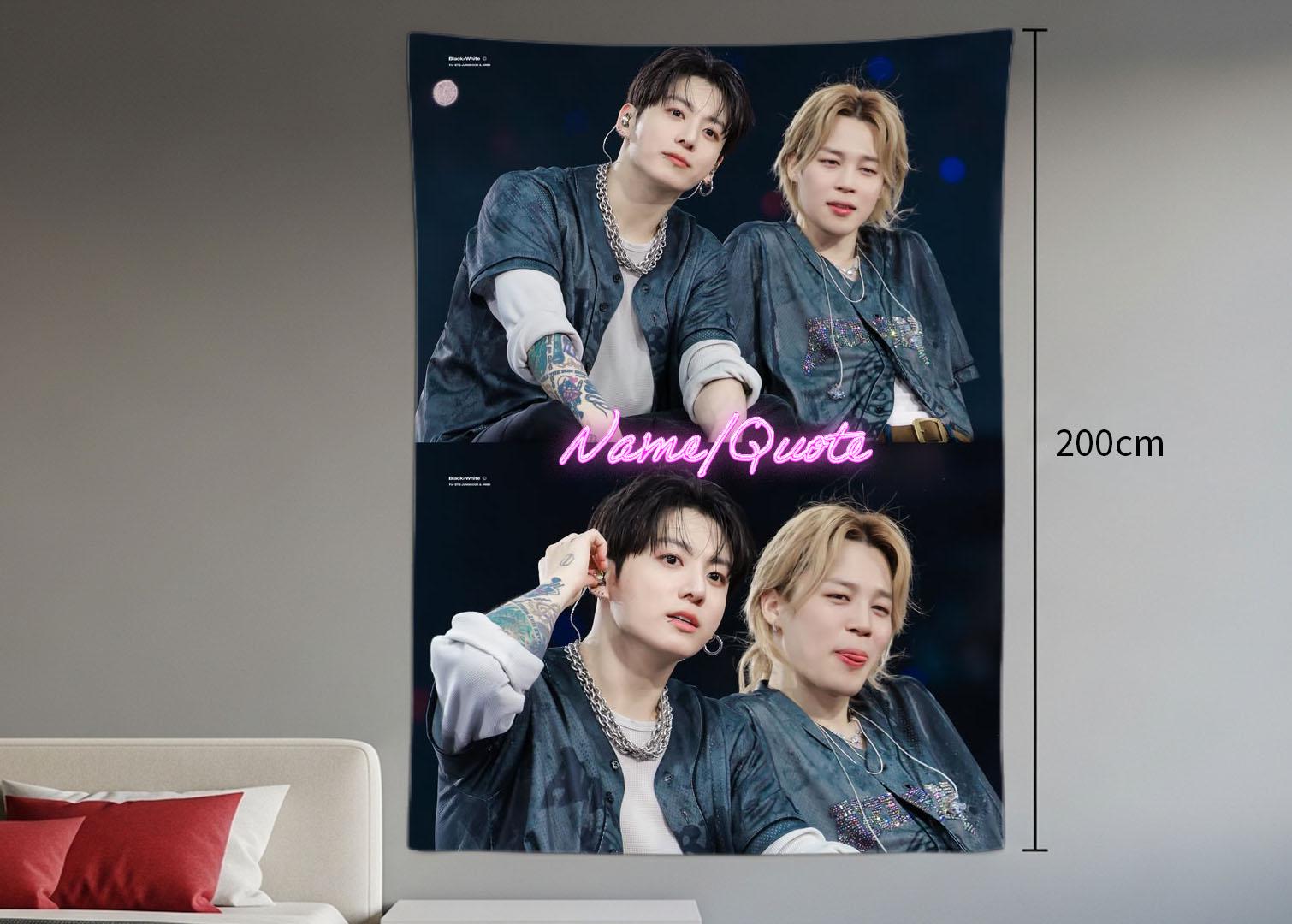 Jikook Hanging Tapestry | Bantan Boys | Personalized Wall Art | Polyester Fabric | Ship Flag Banner