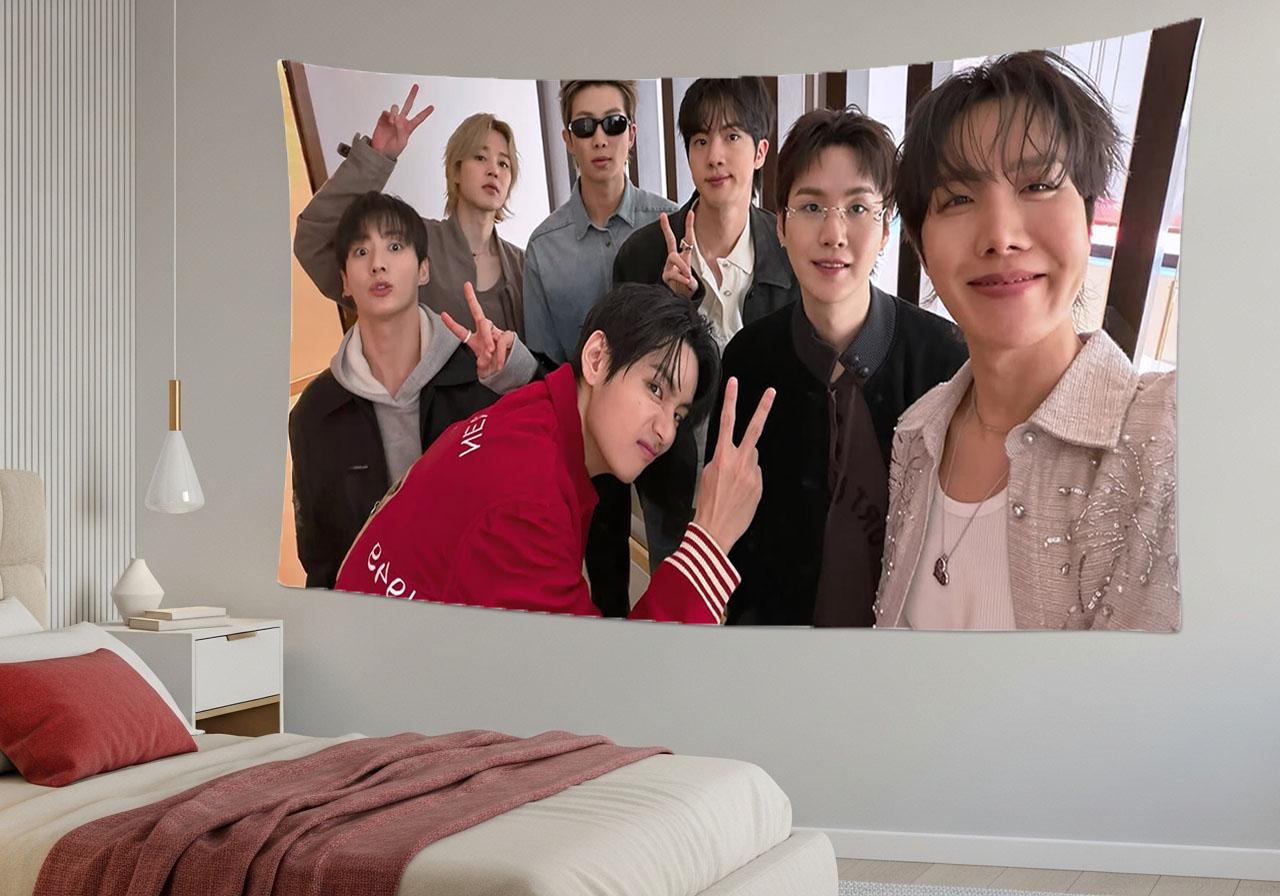 Bangtan Hanging Tapestry | Bantan Boys | Personalized Wall Art | Polyester Fabric | Ship Flag Banner