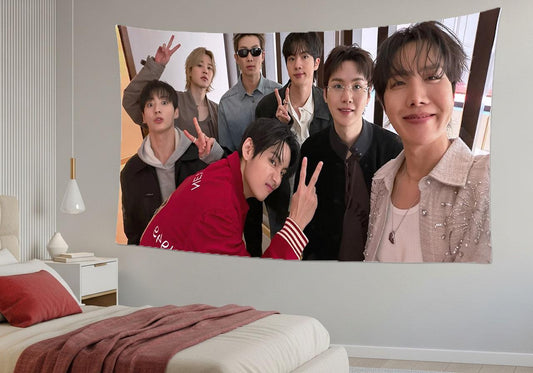Bangtan Hanging Tapestry | Bantan Boys | Personalized Wall Art | Polyester Fabric | Ship Flag Banner