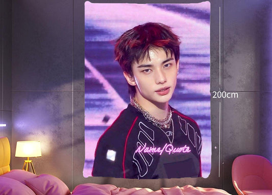 Hyunjin Hanging Tapestry | Stray Kids | Personalized Wall Art | Polyester Fabric | Ship Flag Banner
