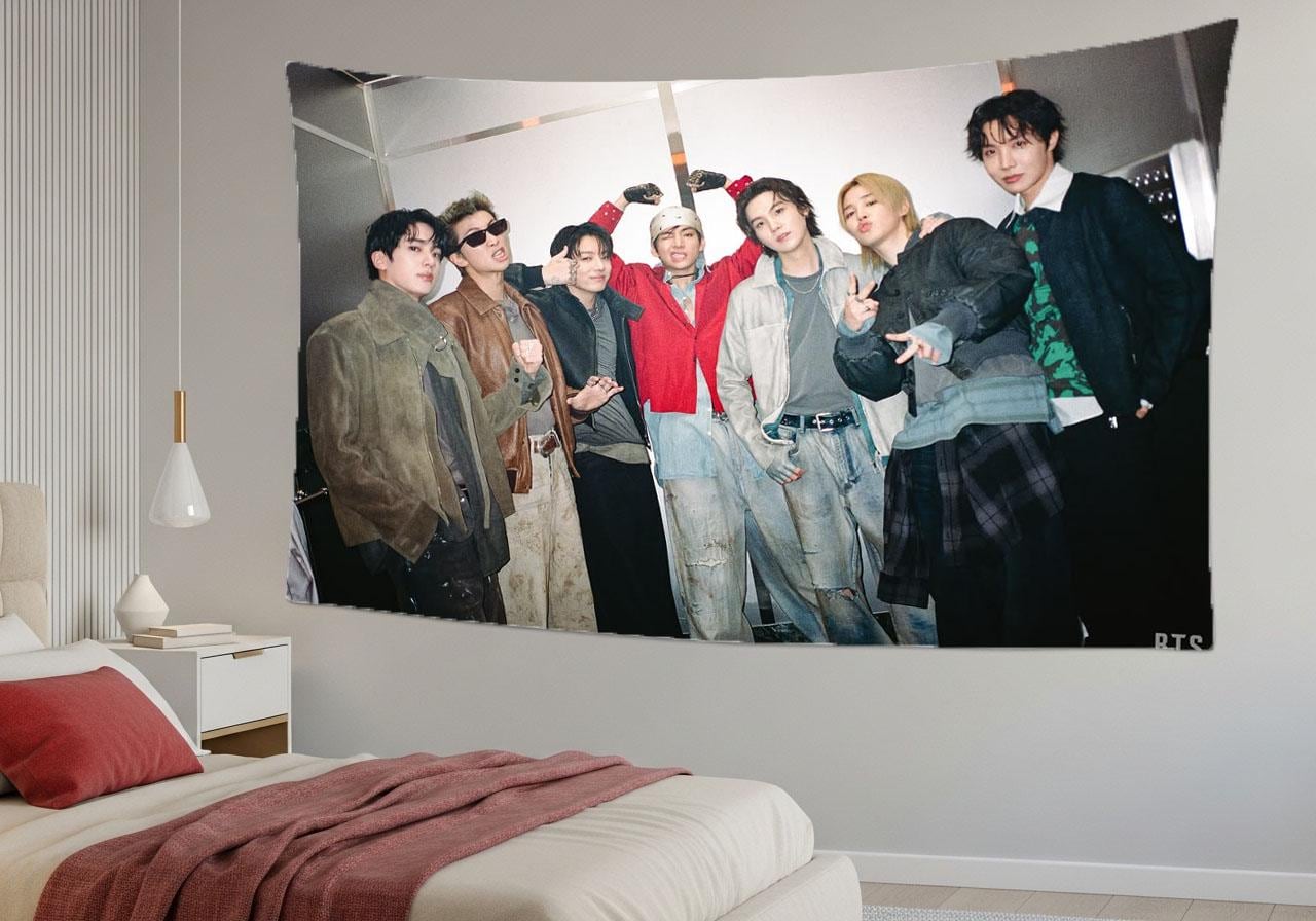 Bangtan Hanging Tapestry | Bantan Boys | Personalized Wall Art | Polyester Fabric | Ship Flag Banner